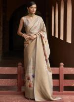 Tussar Silk Beige Ceremonial Wear Printed Saree